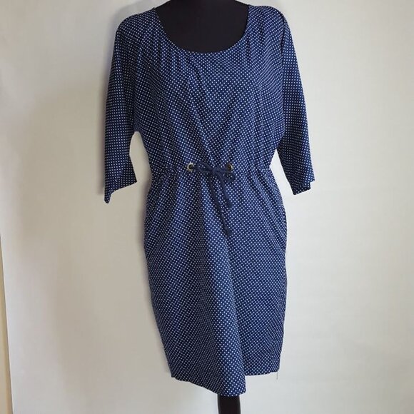 Zara Basic Women's Dress Medium Blue Polka Dot Drawstring Waist Pockets - Picture 10 of 10